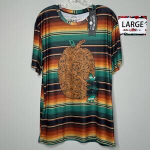 Crazy Train Large Vibrant Stripe Toiled Leather Pumpkin Tee